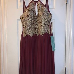 Burgundy Halter dress with gold appliqués